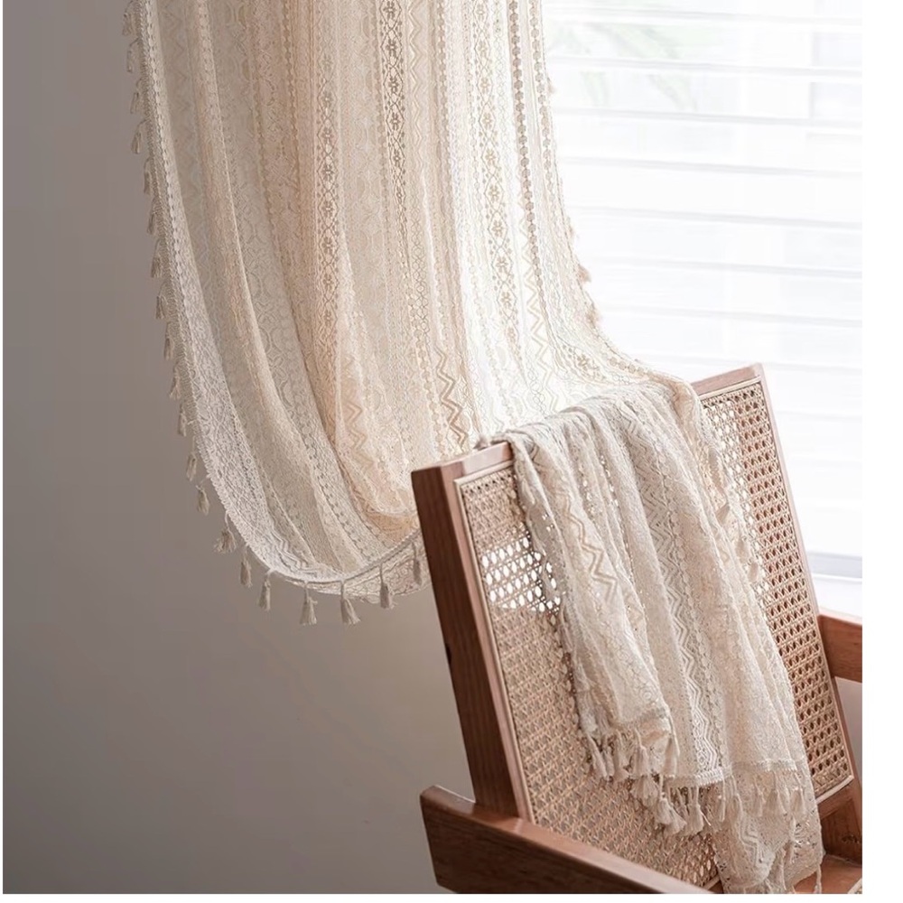 Elegant Boho Cream Lace Curtain - 4 panels total.